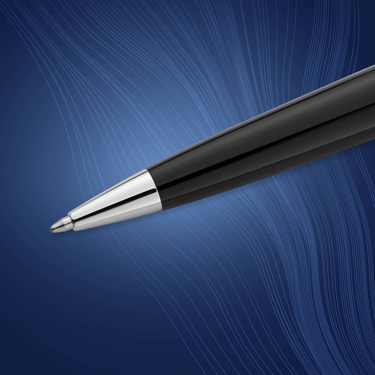 Detalle de Waterman Expert kulspetspenna med mediumspets, blått bläck och svart lack