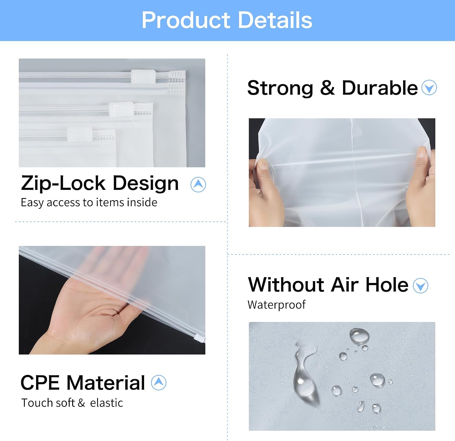 Thumbnail 4 de 30Pcs Large ZipLock Bags for Clothes, 40x30cm – Reusable Waterproof Hospital Bag Organisers