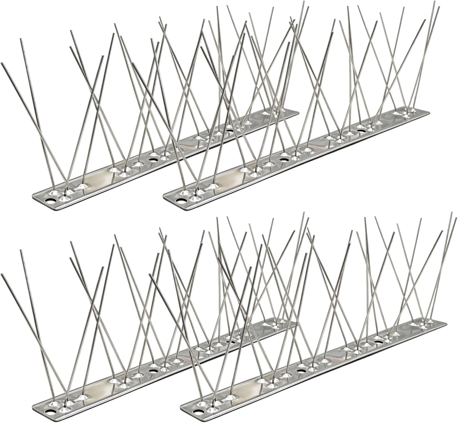 Detalle de KOKMEYA Pinchos antipalomas de acero inoxidable 304 (1 m, 4 piezas de 25 cm) con tornillos y bridas para balcón, canalón y tejado