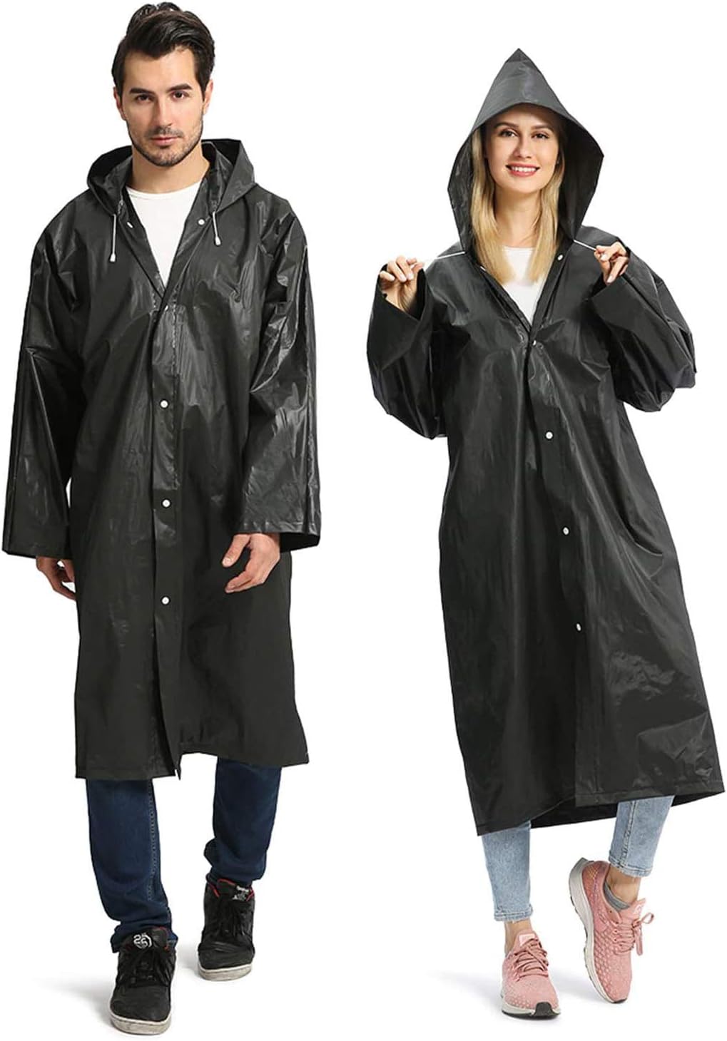 Detalle de Opret Regenponchos 2er-Set: Durchsichtiger, wiederverwendbarer EVA-Regenmantel (unisex) für Wandern, Radfahren, Camping