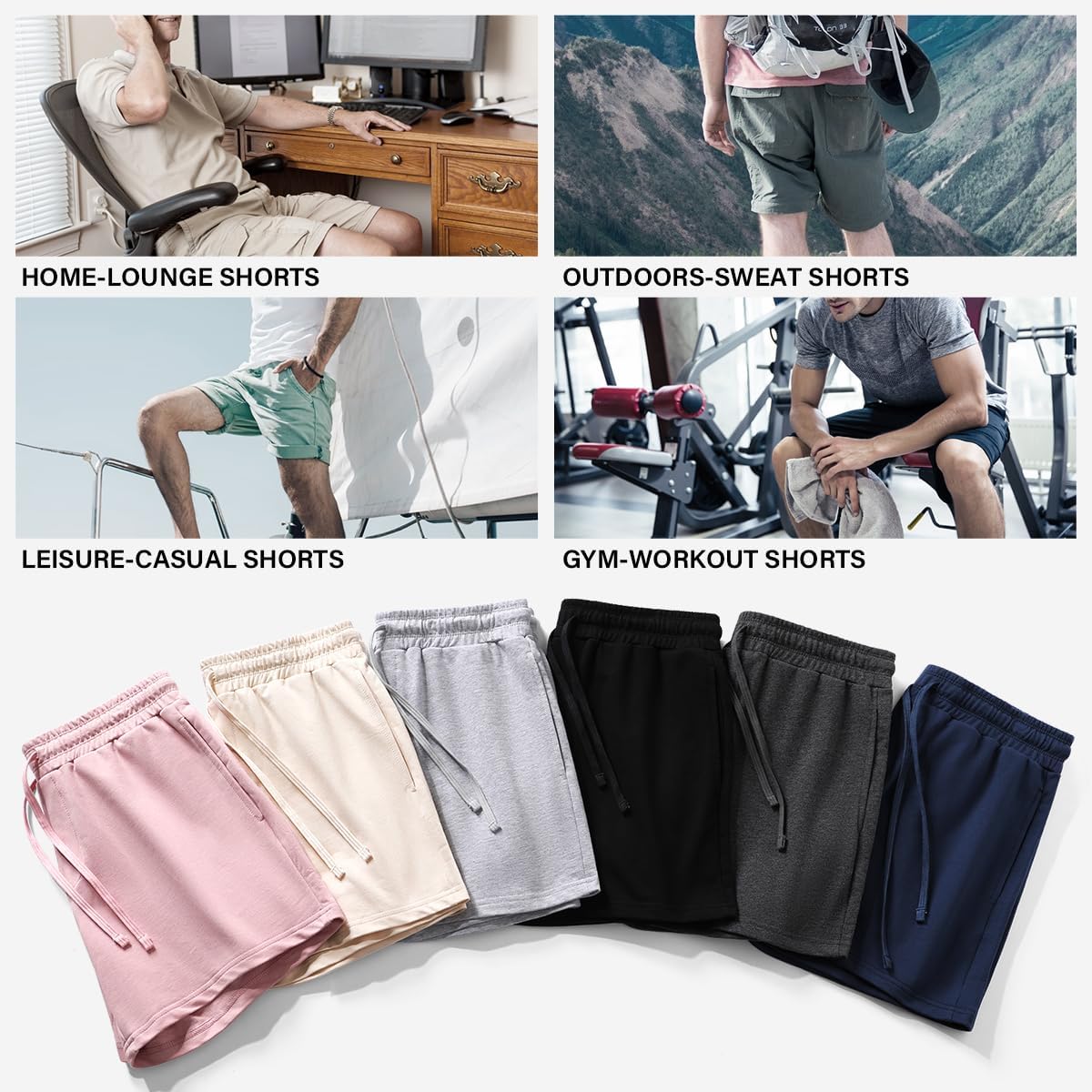 Thumbnail 5 de Mauro Kane men’s sweat cotton shorts (5 inch) with pockets – athletic gym workout shorts