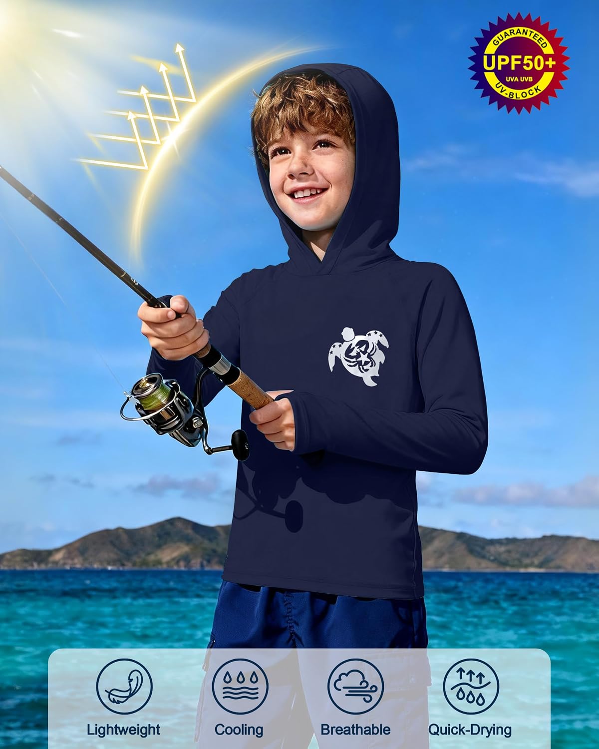 Detalle de DRONIRING Kids Rash Guard Hoodie, 2T-16Y