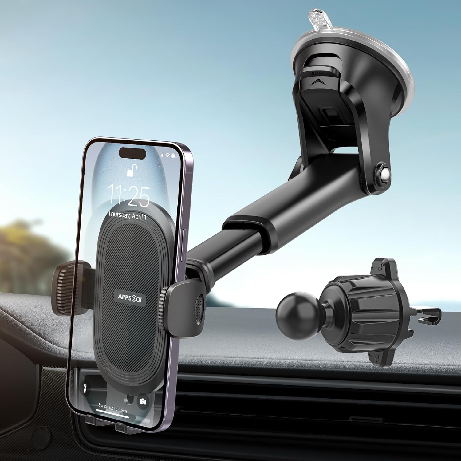 Detalle de APPS2Car Car Phone Holder: 360° Dashboard or Windscreen Mount with Suction