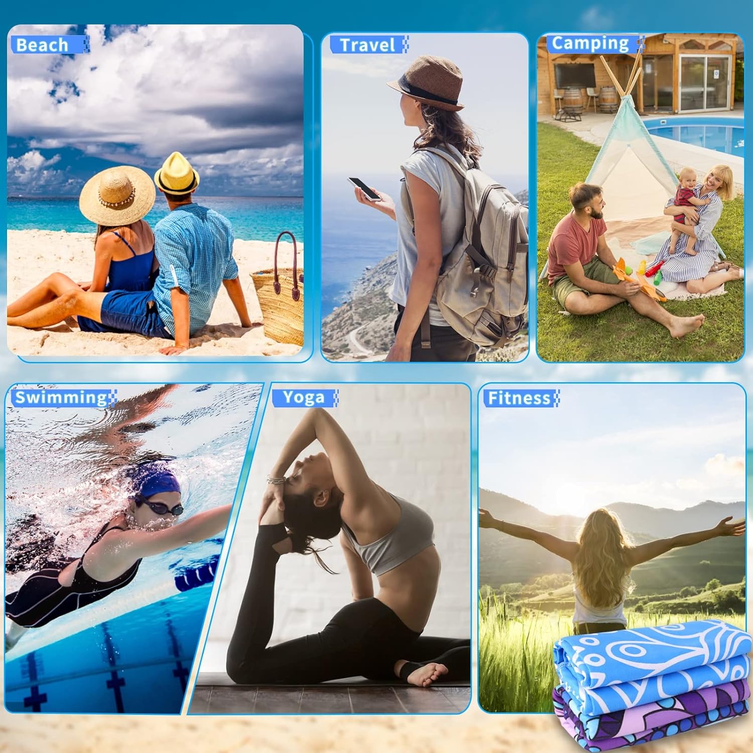 Thumbnail 6 de Haleey 2 Pack Microfibre Lightweight Beach Towel 180x80cm – Oversized, Sand-Free, Travel-Ready