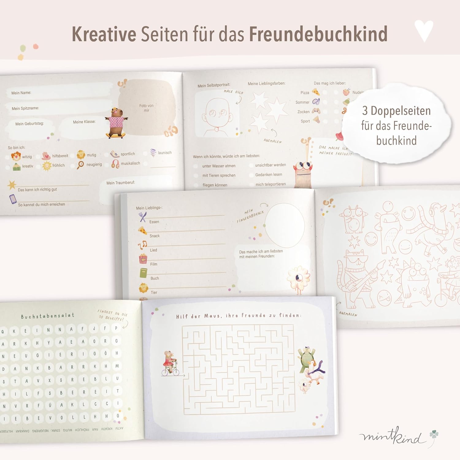 Thumbnail 4 de Mintkind Freundebuch Grundschule Smileys – Kreatives Erinnerungsbuch zur Einschulung mit Ausmalbildern, Fragen & Fotos