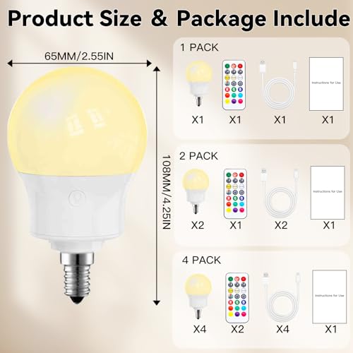 Thumbnail 5 de Pinrutar LED Rechargeable Light Bulb with Remote & Magnetic Base (2 Pack) – 8W E14