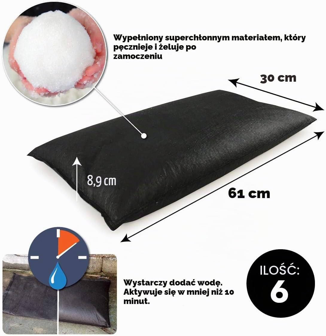 Detalle de Quick Dam QD1224-6 – worki przeciwpowodziowe aktywowane wodą, 6 szt.