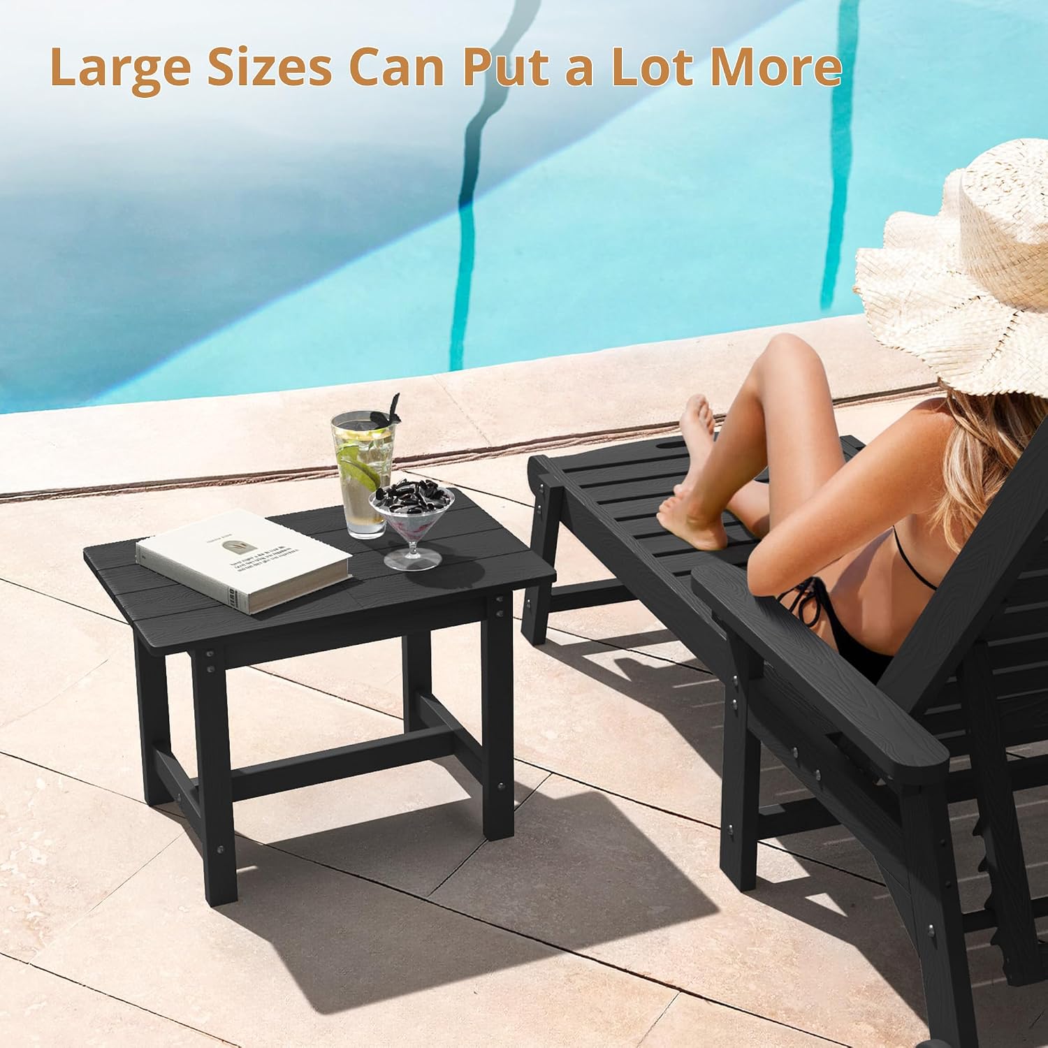 Thumbnail 2 de LUE BONA Outdoor Side Table, Black HDPS, 23.6-Inch Rectangular Top