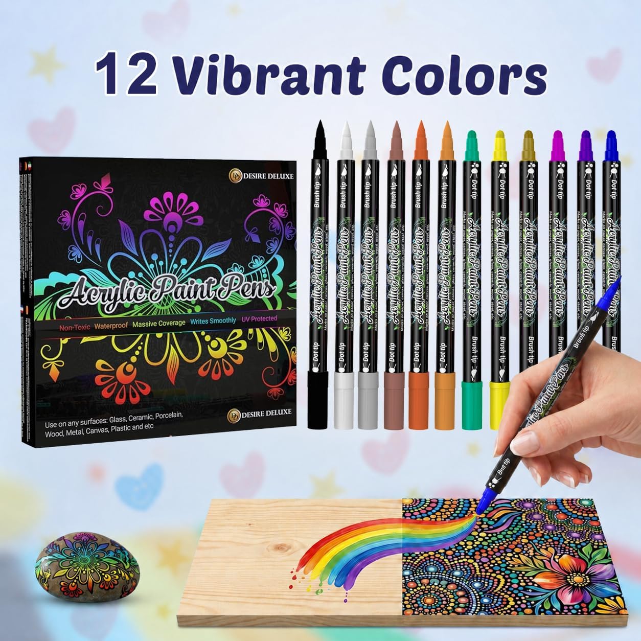 Detalle de Desire Deluxe Acrylfarbenstifte – 12-farbiges Set, ungiftig auf Wasserbasis