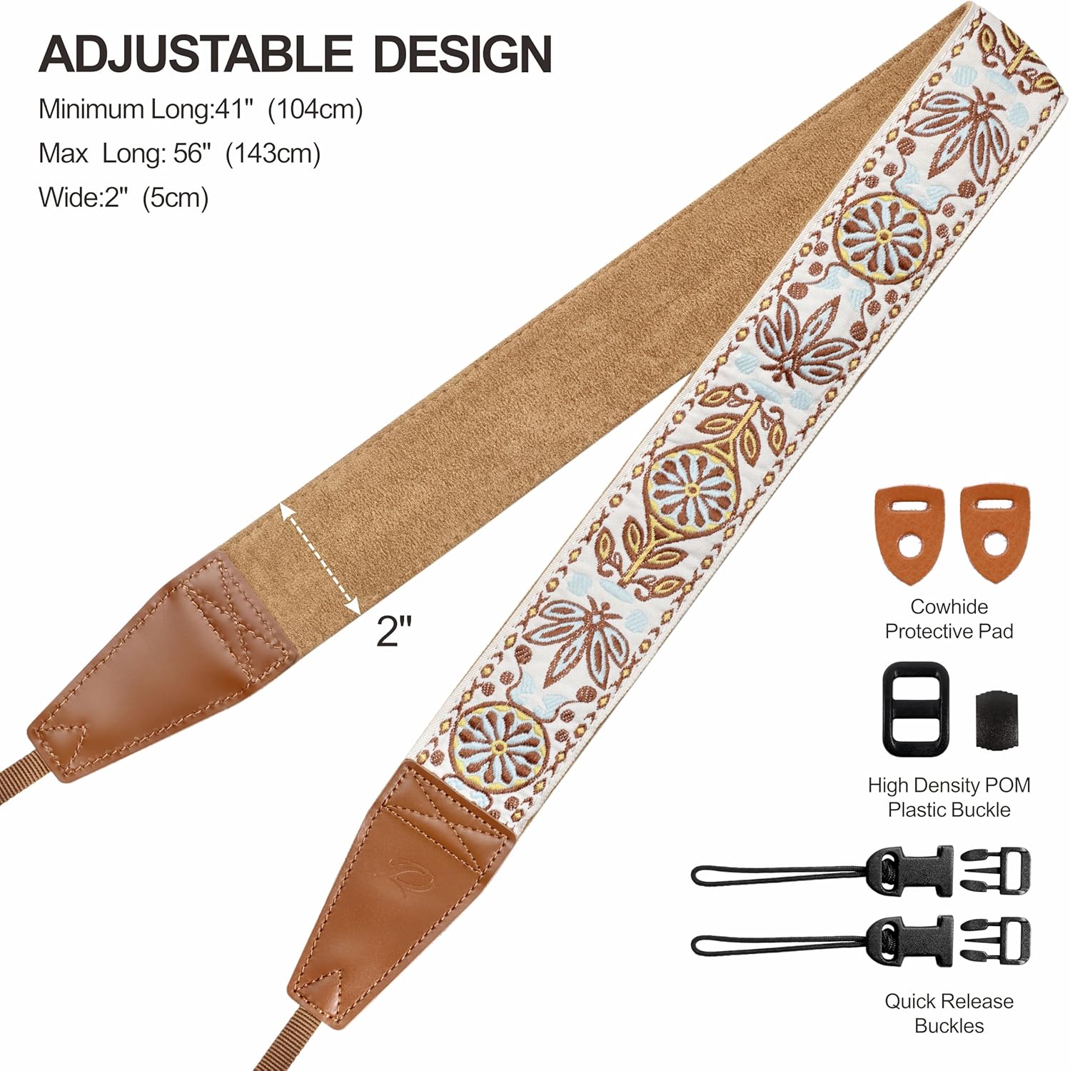 Thumbnail 5 de Padwa Lifestyle Camera Strap – 2" Full Grain Leather Ends, Wide Cotton Weave and Quick Release