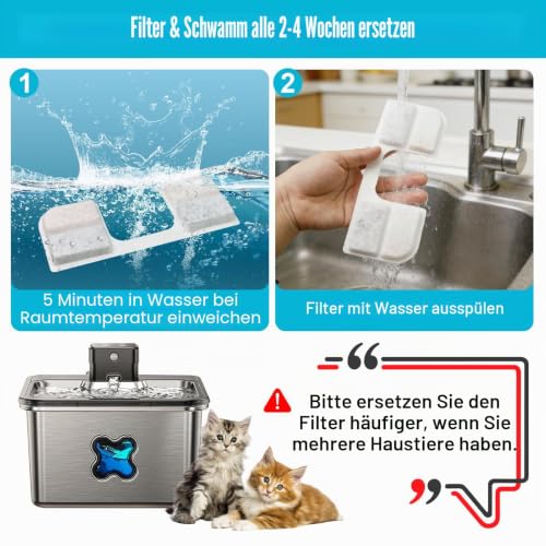 Detalle de Katzenbrunnen Filter 10 Stück kompatibel mit FEELNEEDY FN-W17 – Komplett-Set mit Aktivkohlefilter und 10 Schwämmen