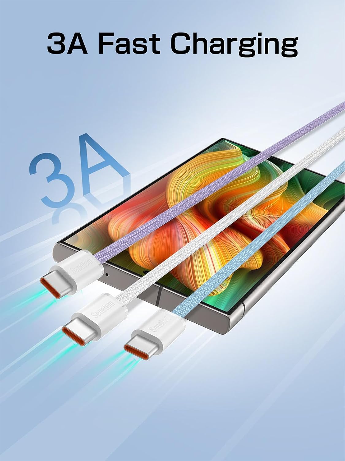 Detalle de Senetem USB C Cable 10FT 3-Pack — fast charging cable