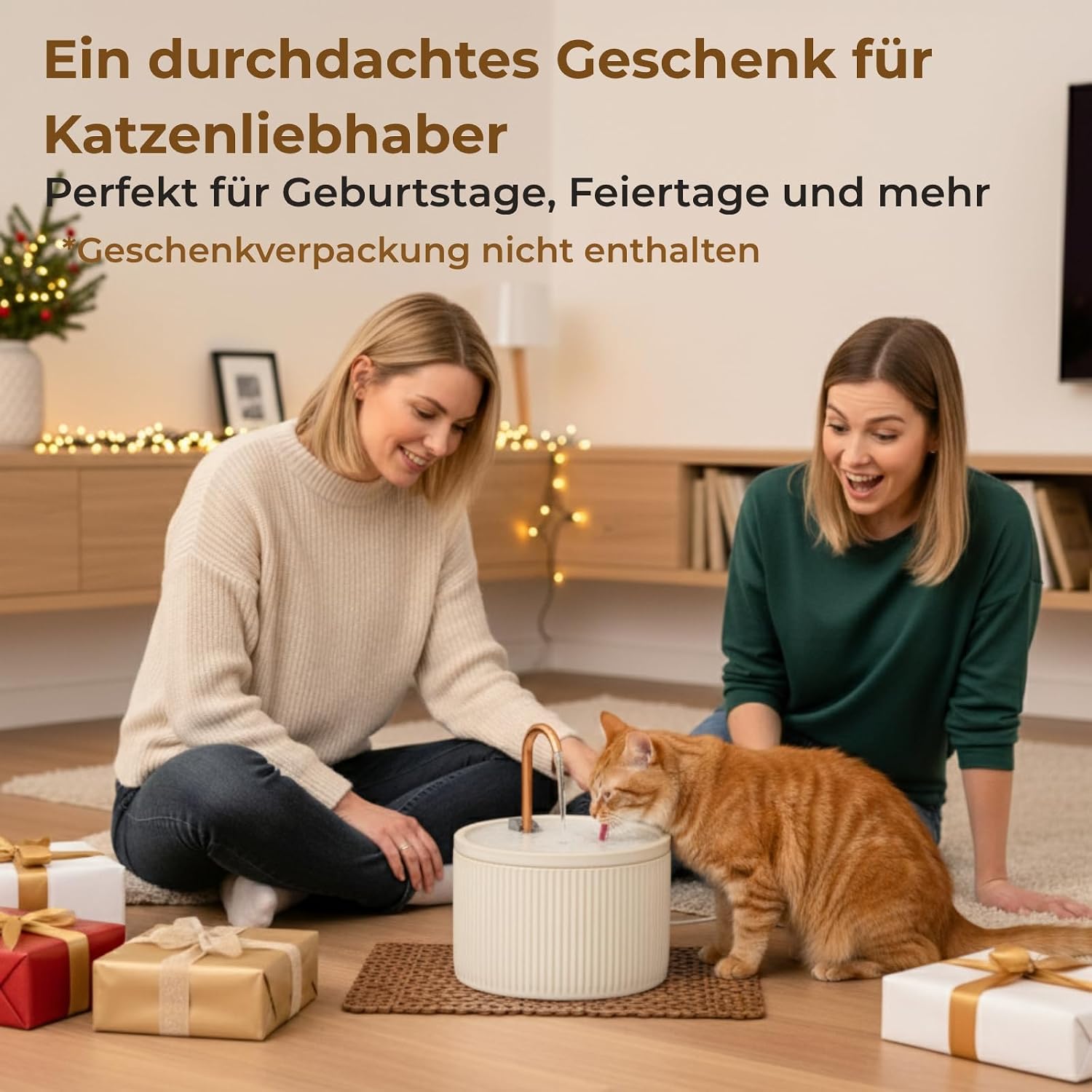 Detalle de Keramik Katzenbrunnen 2,1 l mit Kupferrohr