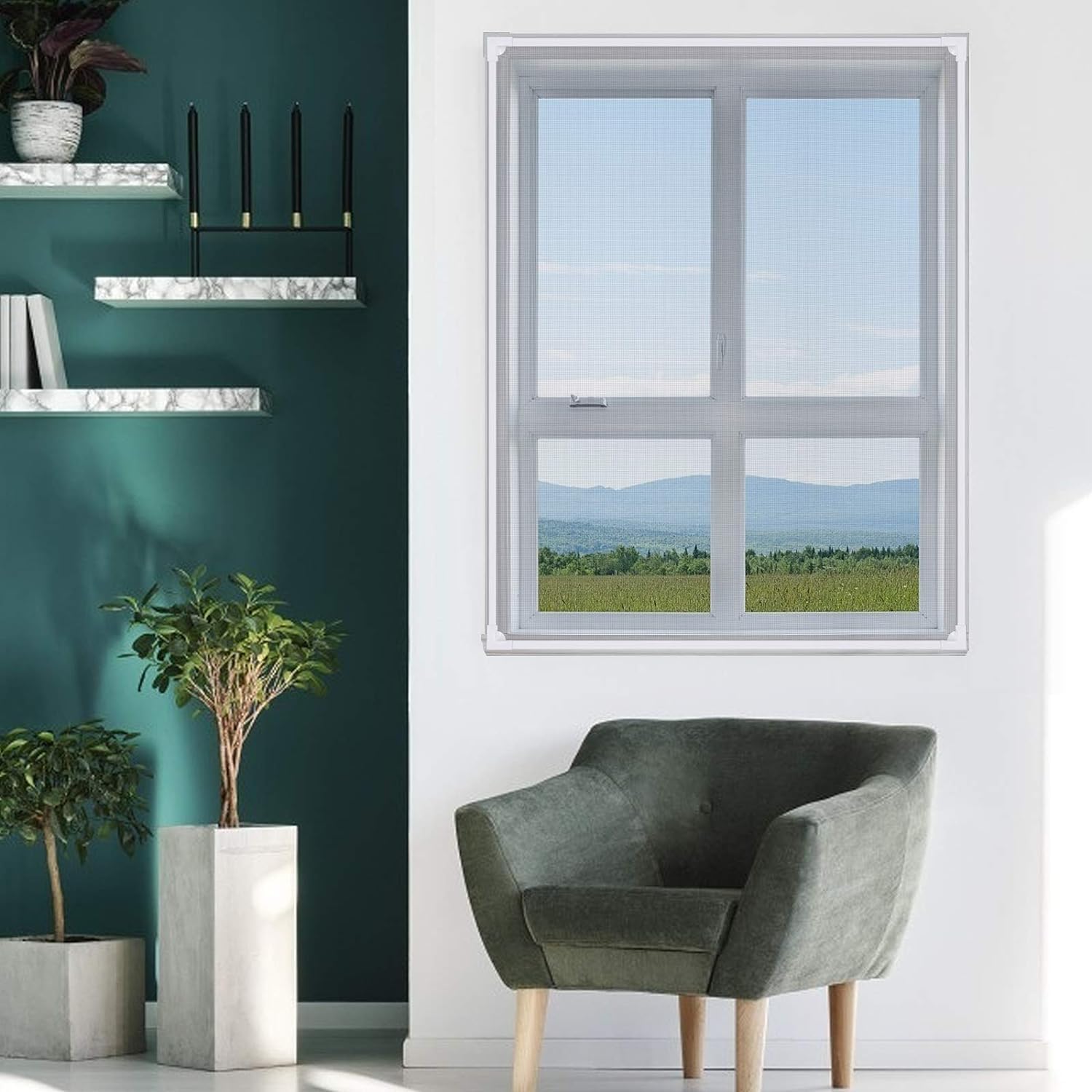 Thumbnail 1 de UtauHom Adjustable Magnetic Fly Screen for Windows (Max 120 x 110 cm) – White Frame, White Mesh
