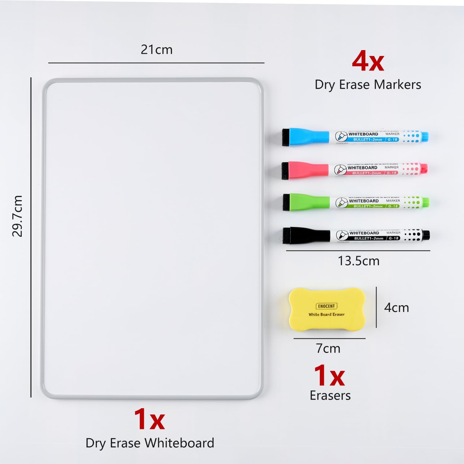 Detalle 2 de Small Whiteboard with Grey Edging – A4 Whiteboard Set with 4 Pens and Eraser
