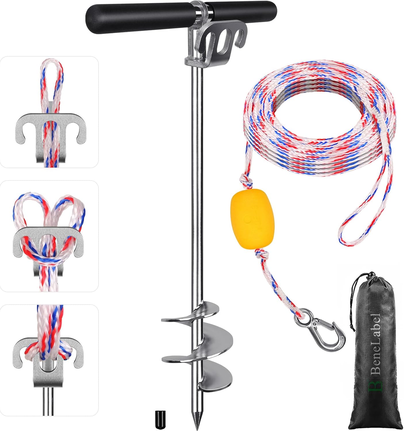 BeneLabel Bootanker für Strand- und Bootsverankerung – 66 cm, 975 cm Seilhaak, inkl. Aufbewahrungstasche