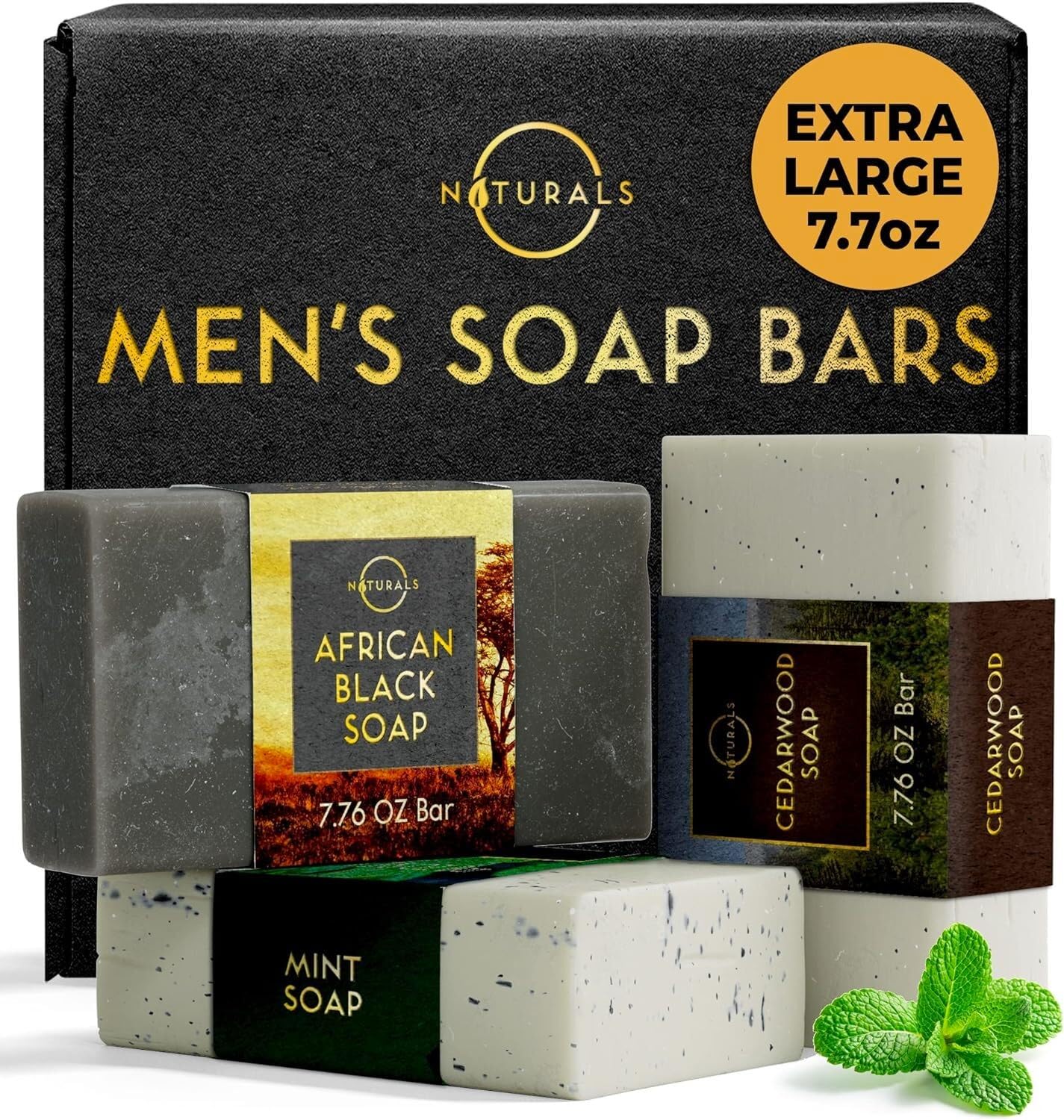 Detalle de O Naturals Seife für Männer (afrikanische Schwarze, Zedernholz, Minze) – 3er Set, 7.7 oz