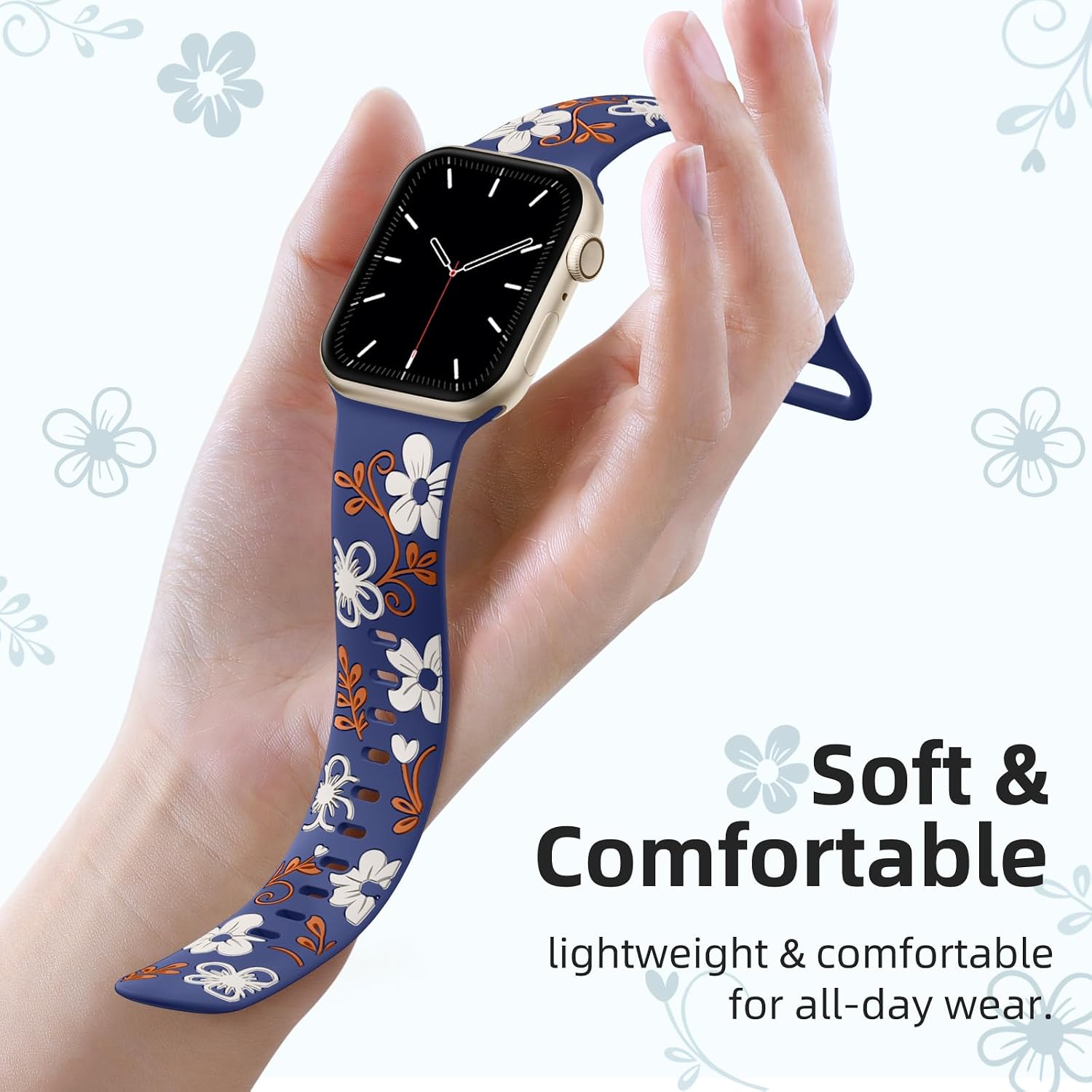 Detalle 2 de Witzon Floral Silicone Apple Watch Band, Engraved Multi-Tone Inlay