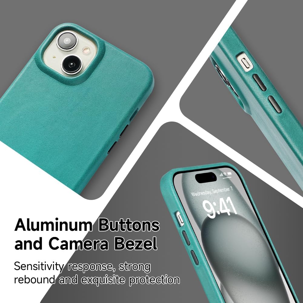 Thumbnail 2 de LUCKYCOIN Premium Genuine Leather MagSafe Case for iPhone 15 – Slim, Shockproof with Metal Buttons