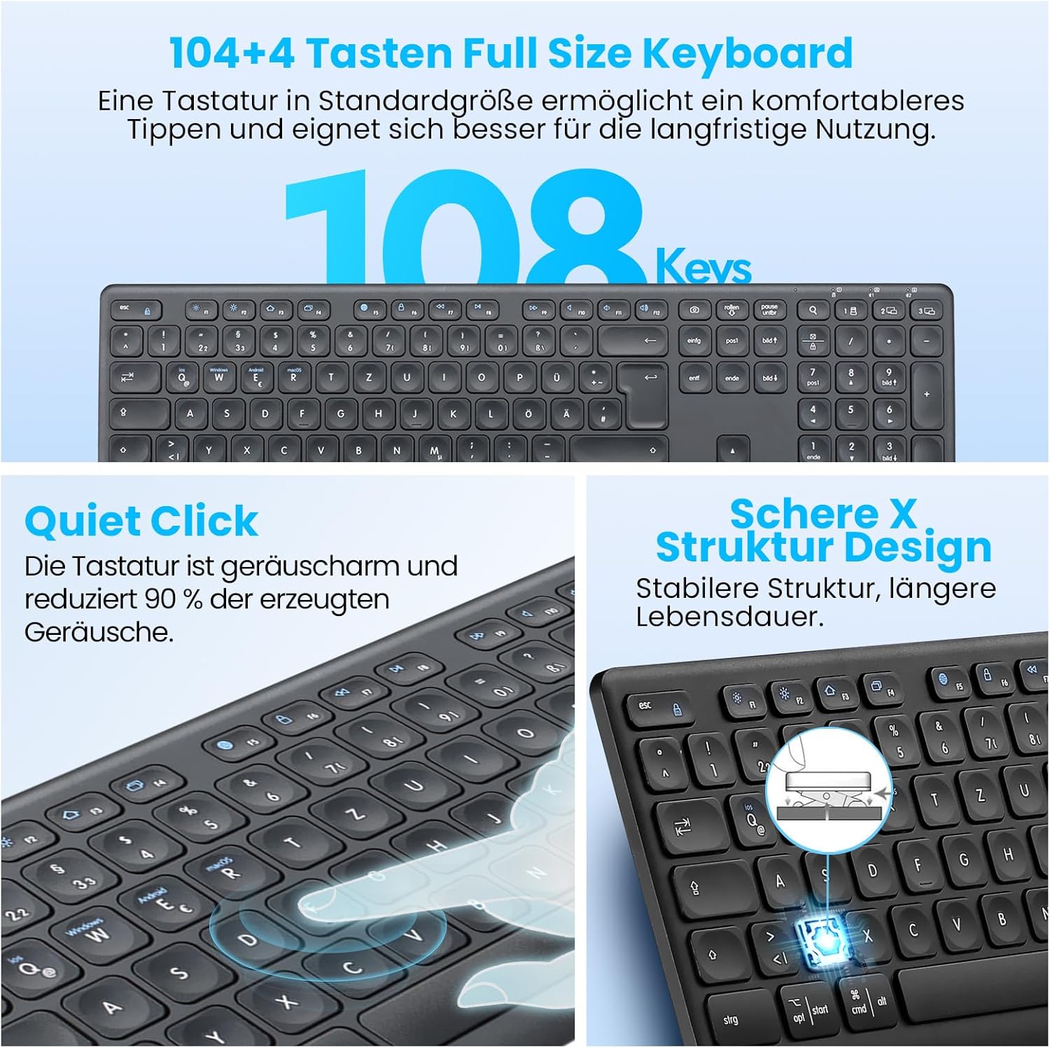 Thumbnail 4 de CITLLA K9300 kabellose Bluetooth-Tastatur mit leisem Scherenmechanismus & Nummernblock (Multi-Device)