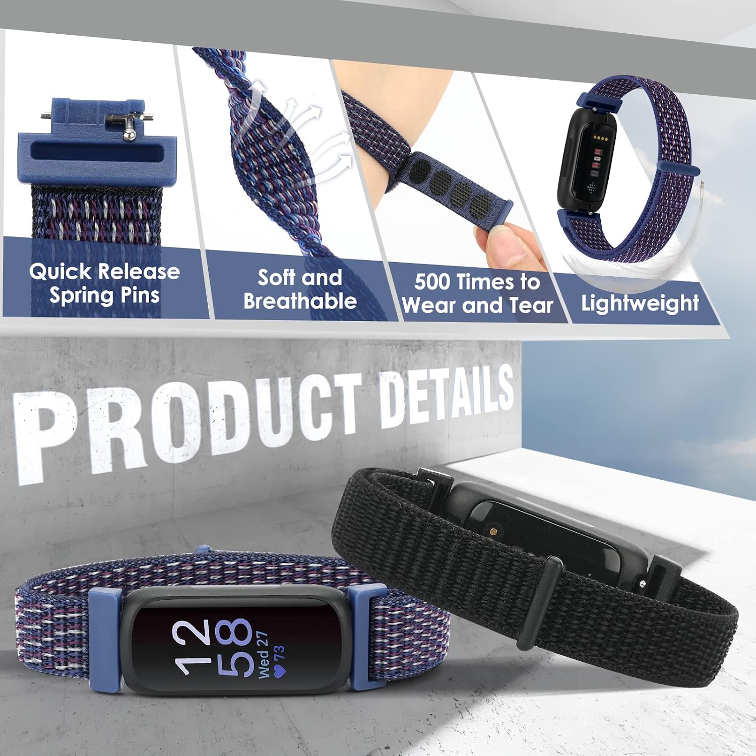 Detalle de Fitbit Inspire 3 Nylon Sport Loop strap