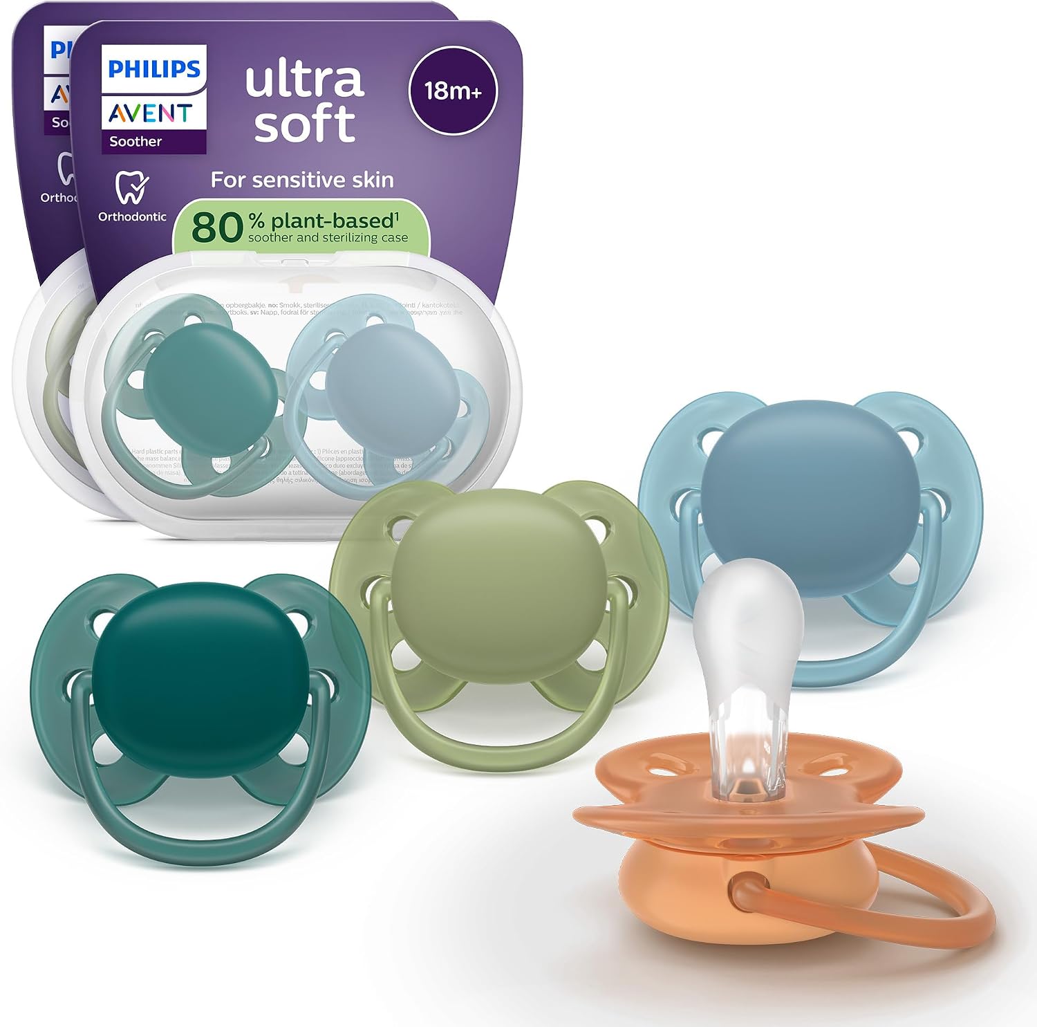 Detalle de Philips Avent Ultra Soft SCF093/08 fopspeen, 18+ maanden, siliconen, set van 4
