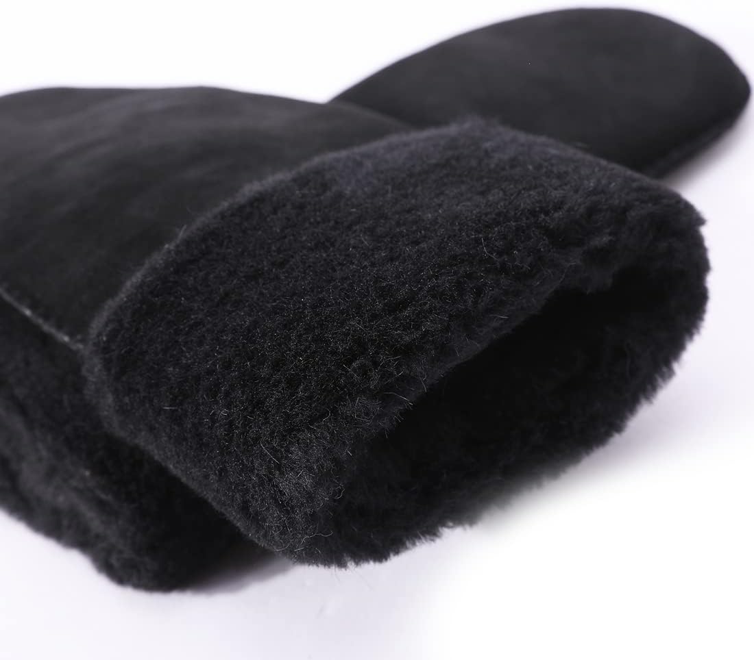 Detalle de Harssidanzar Herren Winter Fäustlinge – Lederfäustlinge mit Lammfellfutter und Pelzmanschette KM042EU