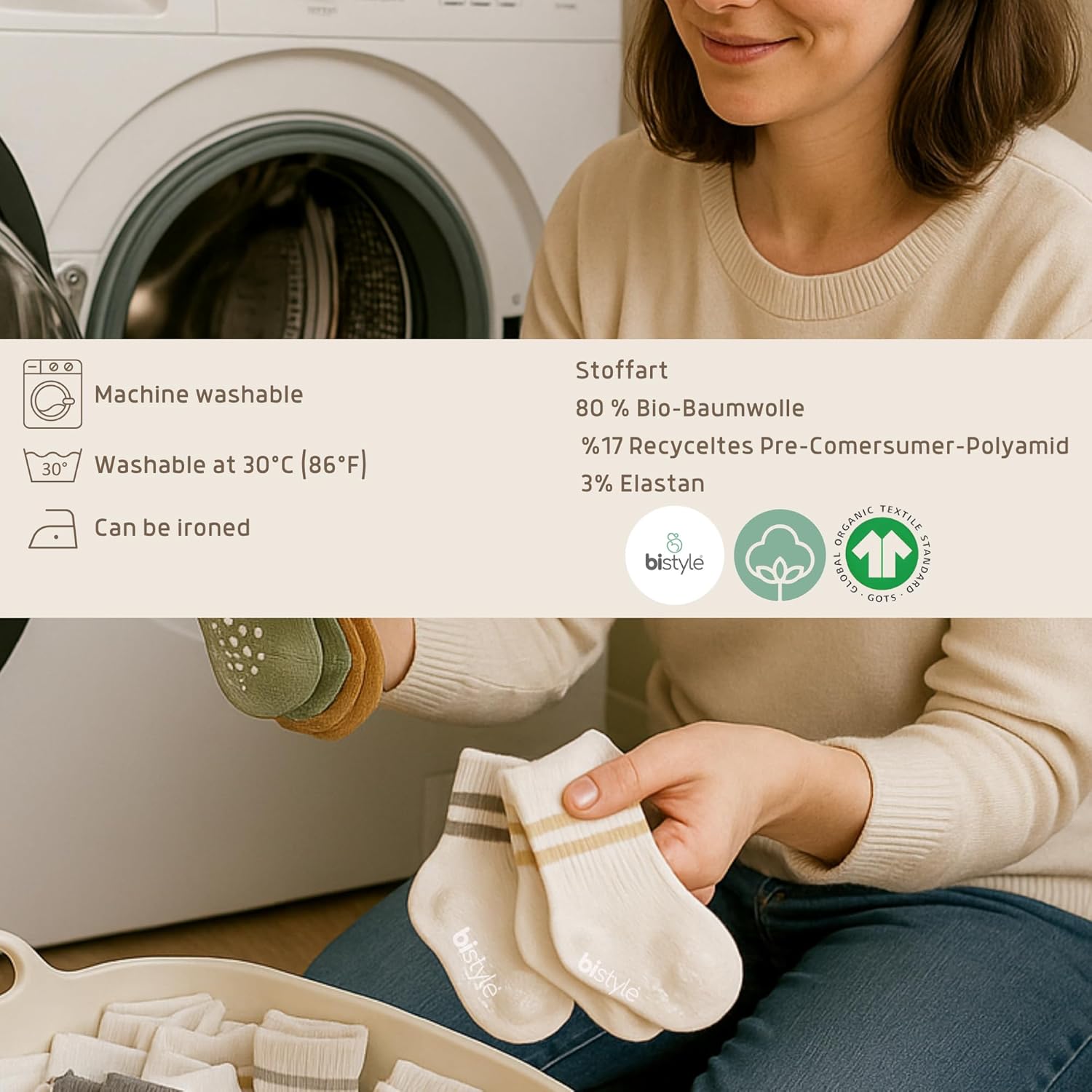 Detalle de bistyle Bio-Baumwolle Stoppersocken für Kleinkinder & Babys (ABS, Schachbrettmuster) – rutschfeste Socken