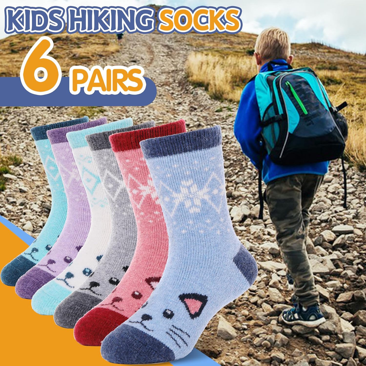 Detalle de ANTSANG Kids Merino Wool Hiking Socks, 6 Pairs, Full Cushioning
