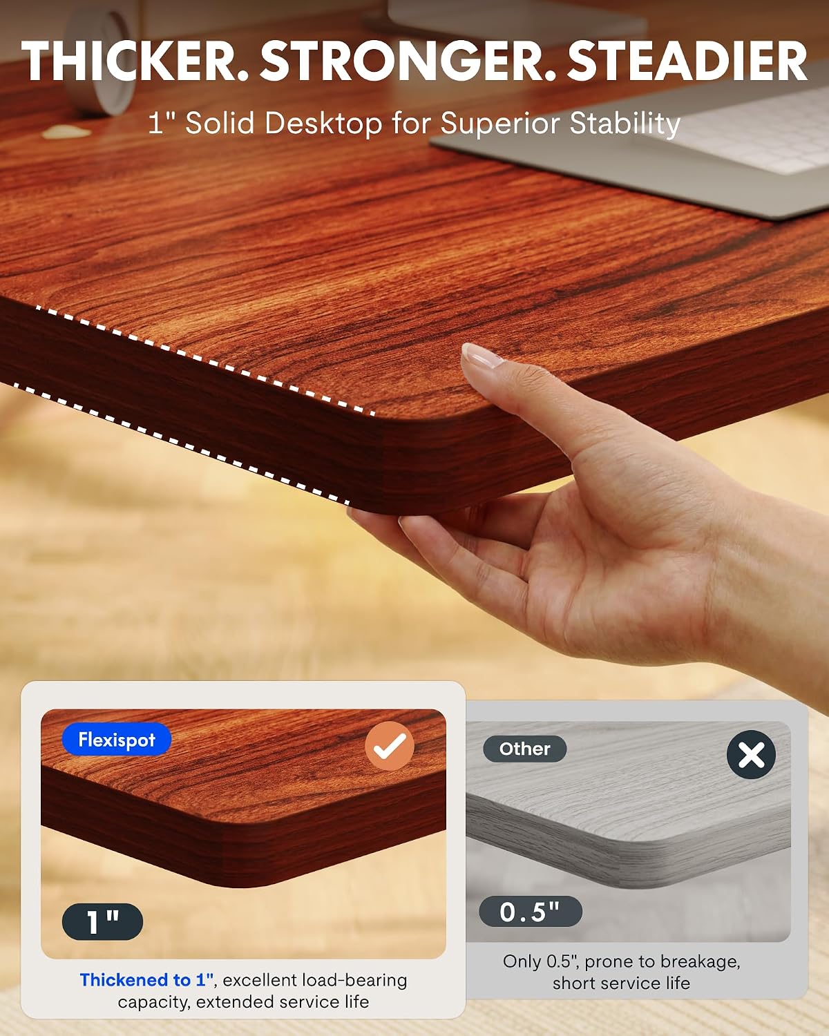 Detalle 2 de FLEXISPOT EN1 Electric Standing Desk, 40" x 24" Mahogany, 4 Presets