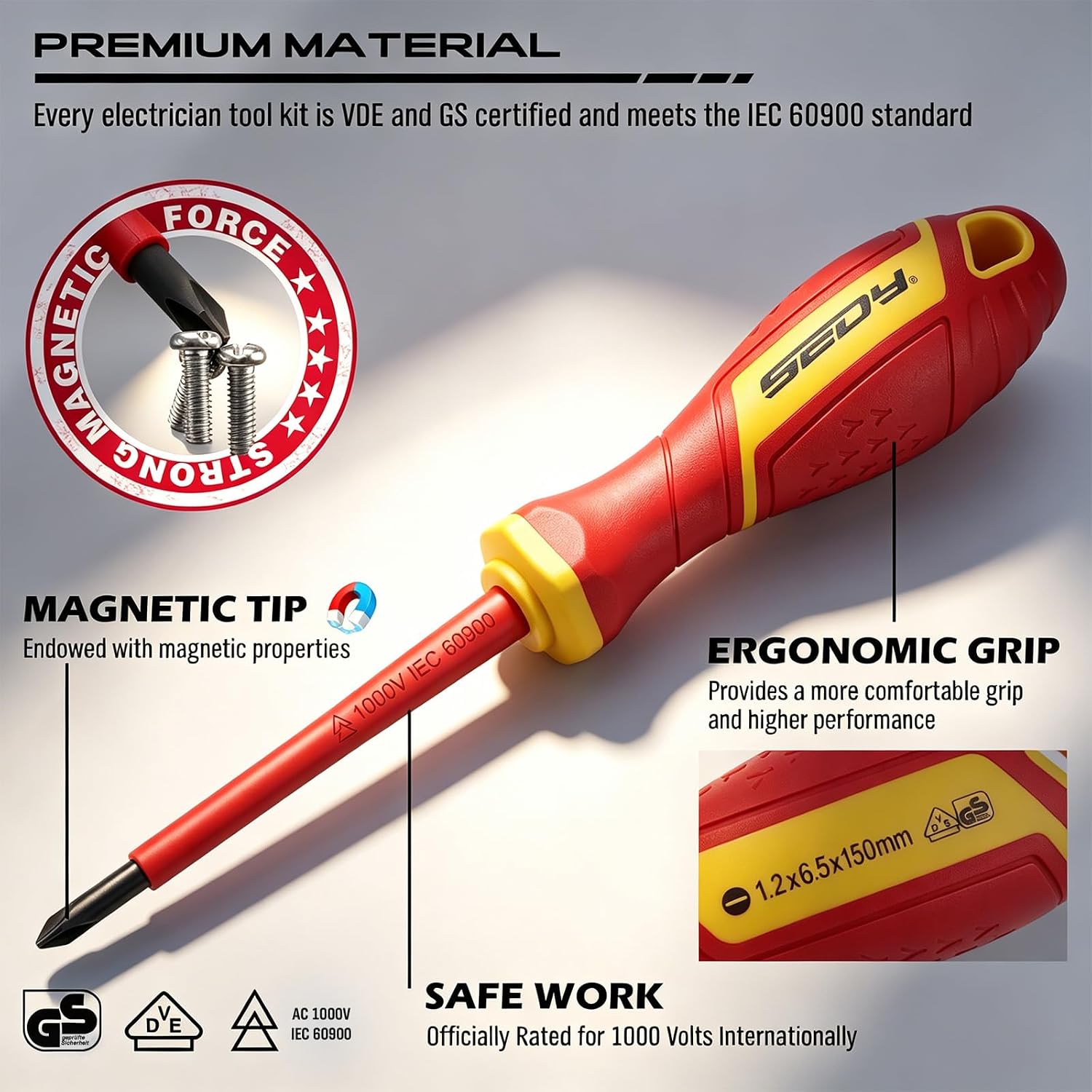 Detalle 1 de SEDY 87069 18-Piece Insulated Electrician Tool Set, VDE/GS, 1000V
