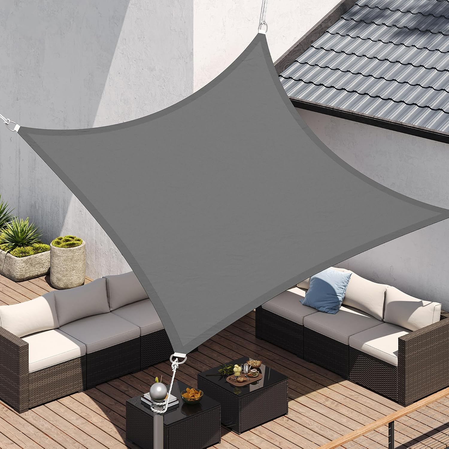 Detalle de SONGMICS Sonnensegel 3 x 3 m wasserfest (GSH33GYV1) – quadratisch mit UV-Schutz