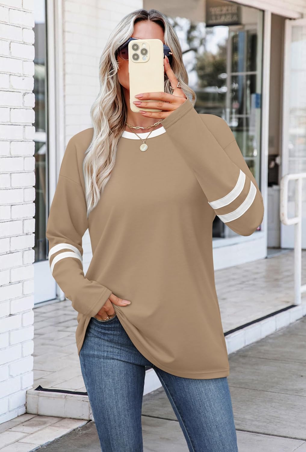 Detalle de SAMPEEL Long Sleeve Shirts Color Block tops