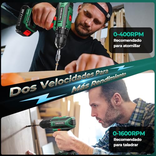 Detalle de Taladro Atornillador Inalámbrico FAHEFANA 20V con 42 Nm, 2 Velocidades y 25+1 Torque