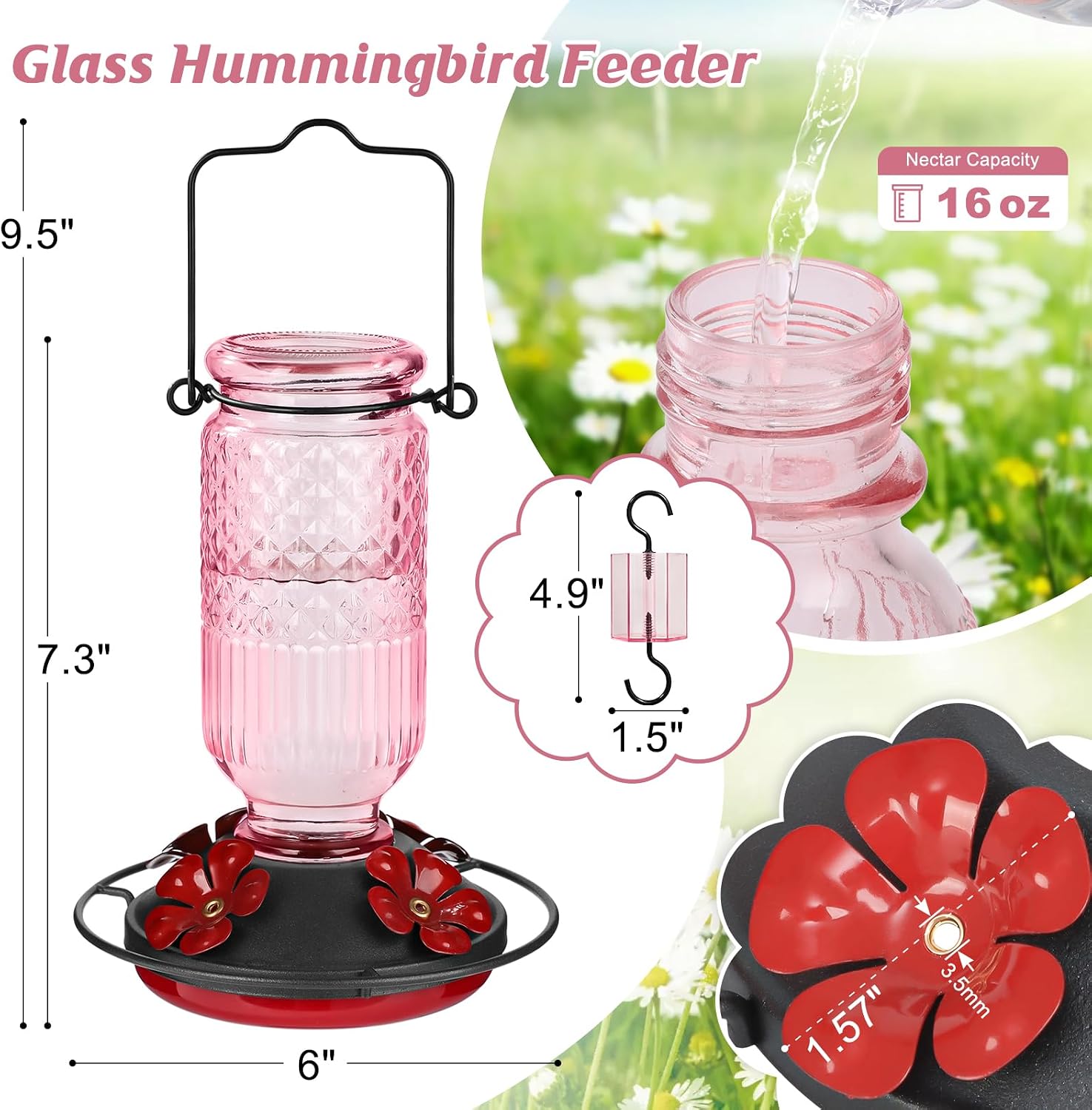Detalle 2 de FEED GARDEN Glass Hummingbird Feeder 16 oz
