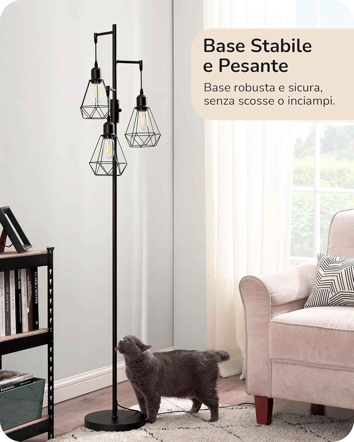 Thumbnail 5 de EDISHINE Lampada da terra a LED dimmerabile: stile industriale con 3 gabbie e lampadine E27