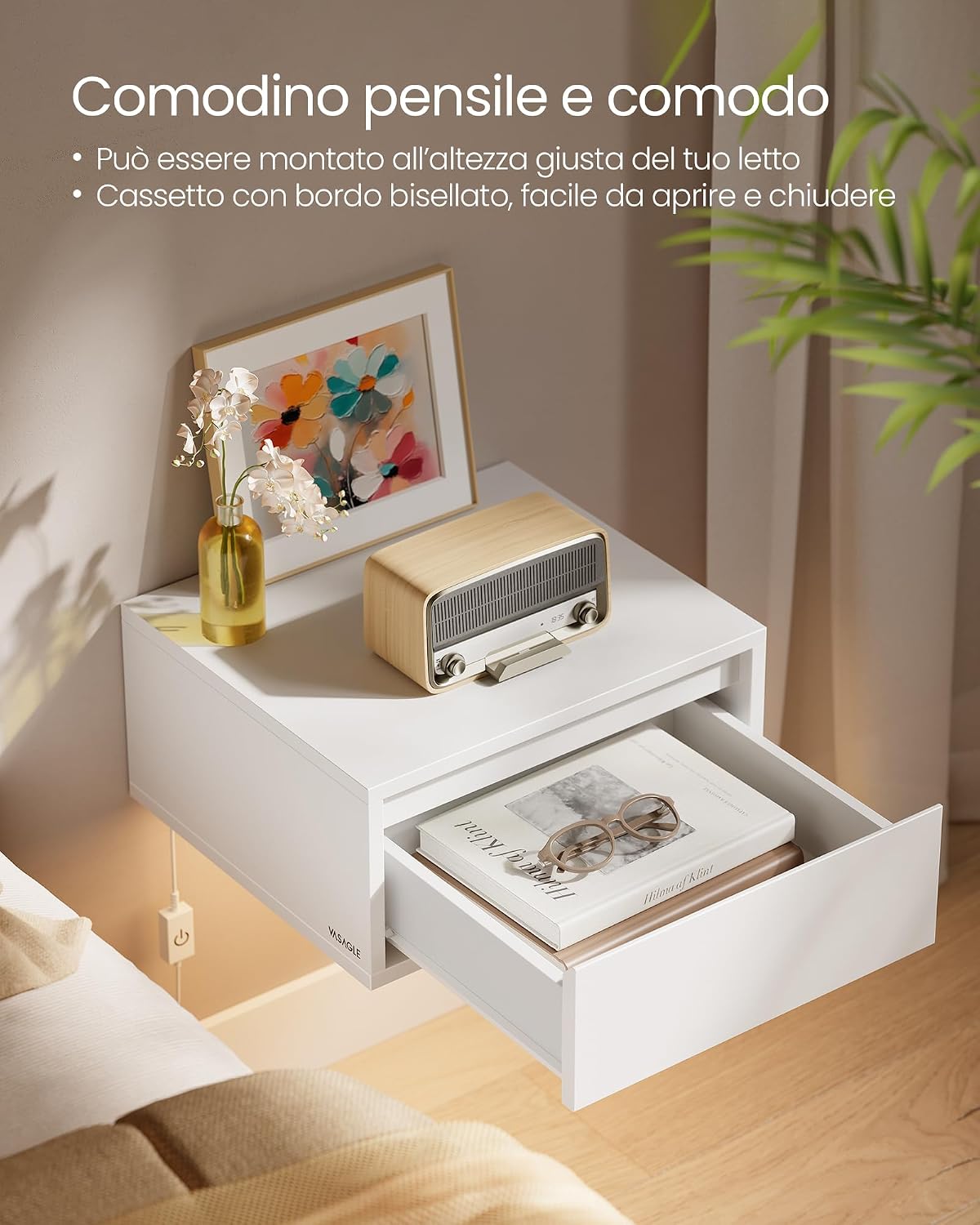 Detalle de VASAGLE KAILYN Collezione Comodino Pensile Sospeso con Luce Regolabile LET654W01