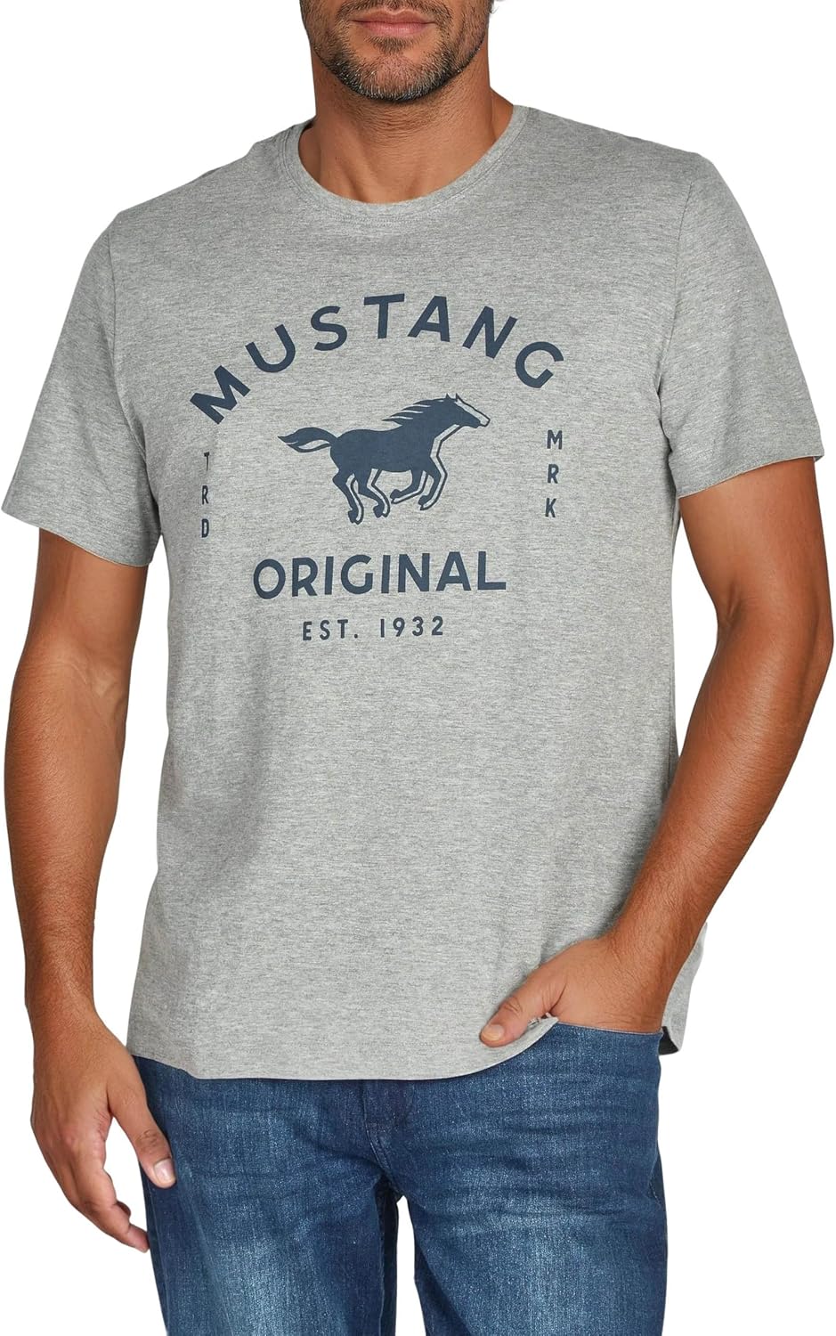 Detalle de MUSTANG Herren Baumwolle Regular Fit 4er Pack T-Shirts – Rundhals, Kurzarm, Logoprint