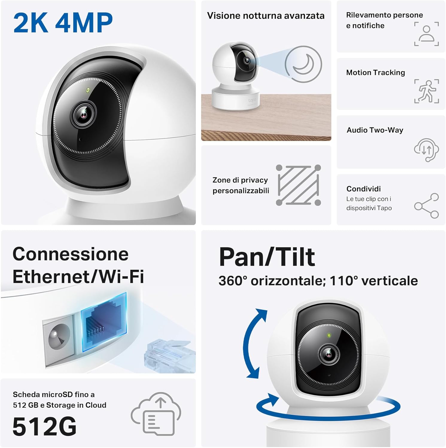 Thumbnail 1 de Tapo C222: Telecamera WiFi 2K 4MP QHD con visione 360°, audio bidirezionale e AI per sorveglianza domestica
