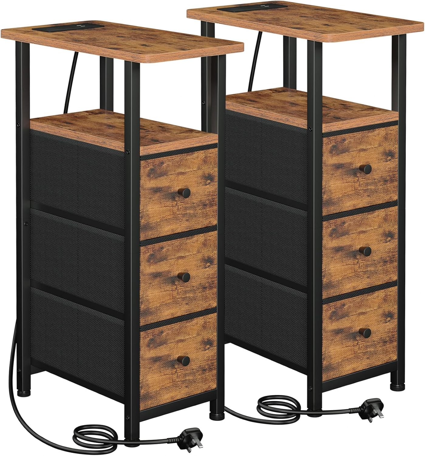 LOAKEKEL Slim Bedside Tables with Charging Station