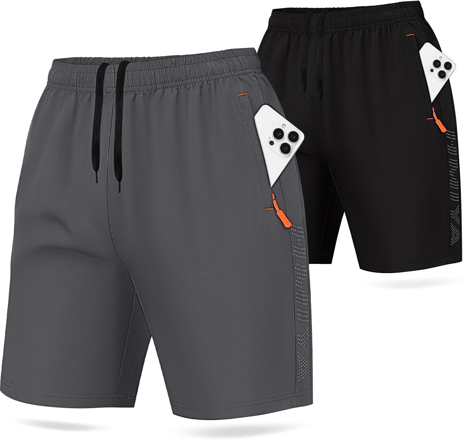 Thumbnail 6 de HMIYA 2er Pack Sporthose Herren: Kurzsport-Shorts mit Reißverschlussstaschen