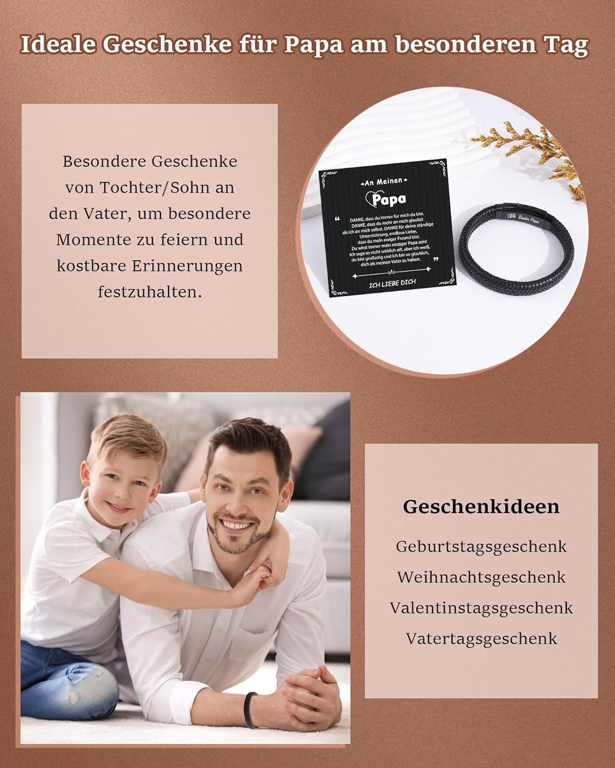 Thumbnail 3 de CheersLife „Ich Liebe Dich“ Lederarmband mit „Bester Papa“-Gravur – Geschenk für Papa von Sohn/Tochter