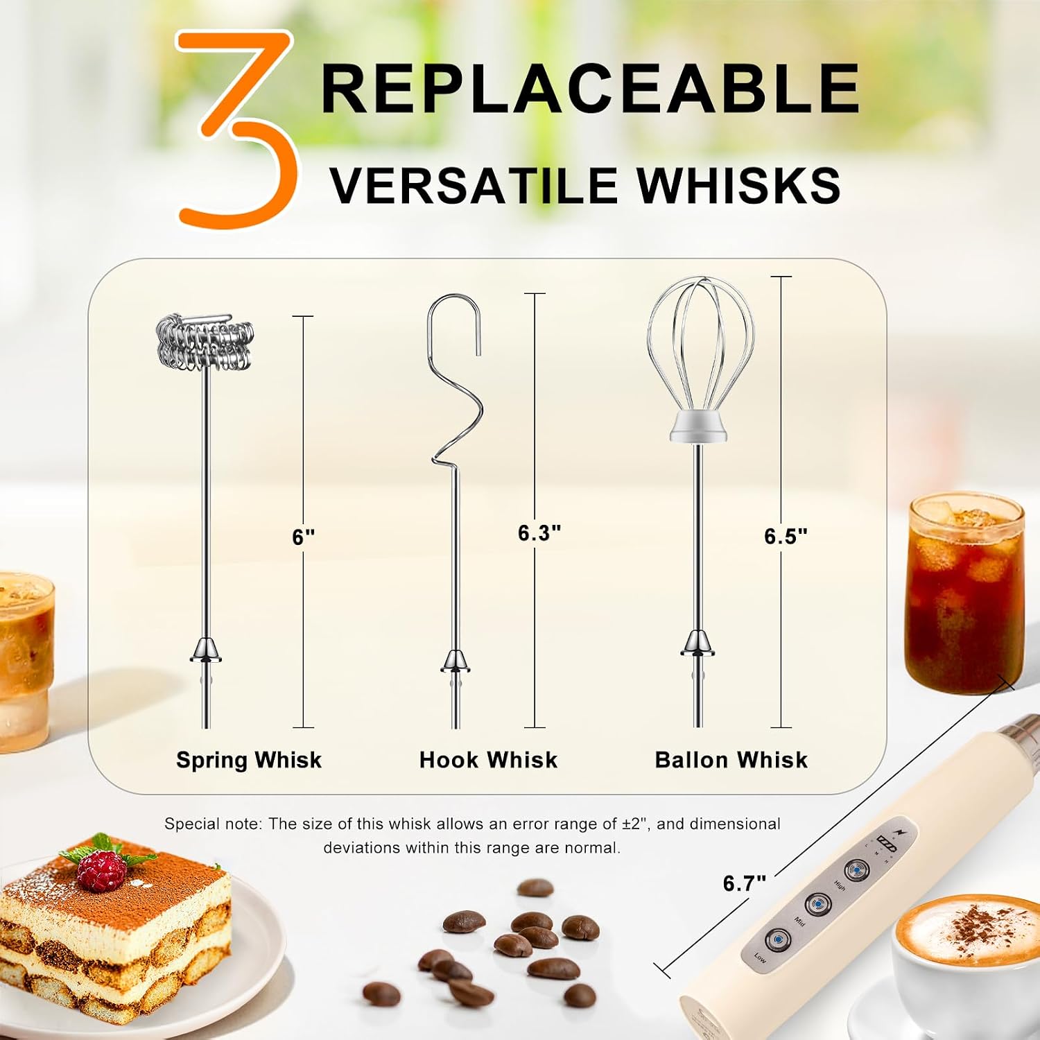 Thumbnail 3 de YUSWKO Handheld Milk Frother Wand with 3 Attachments and USB Charging