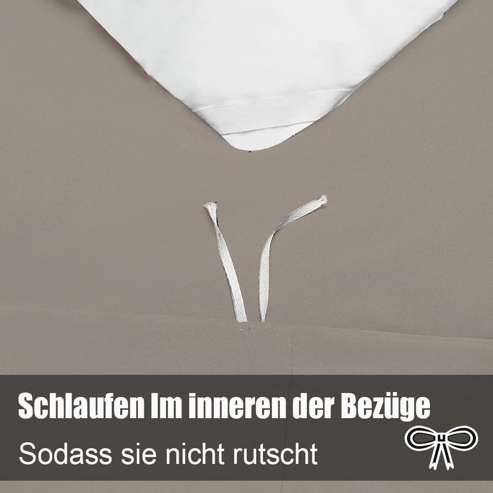 Detalle de Soifox Bettwäsche 135x200 4-teilig Taupe/Natur – Mikrofaser, bügelfrei, mit Reißverschluss