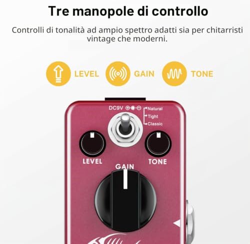 Detalle de Donner Morpher Distortion Pedale Chitarra Elettrica – True Bypass, 3 modalità