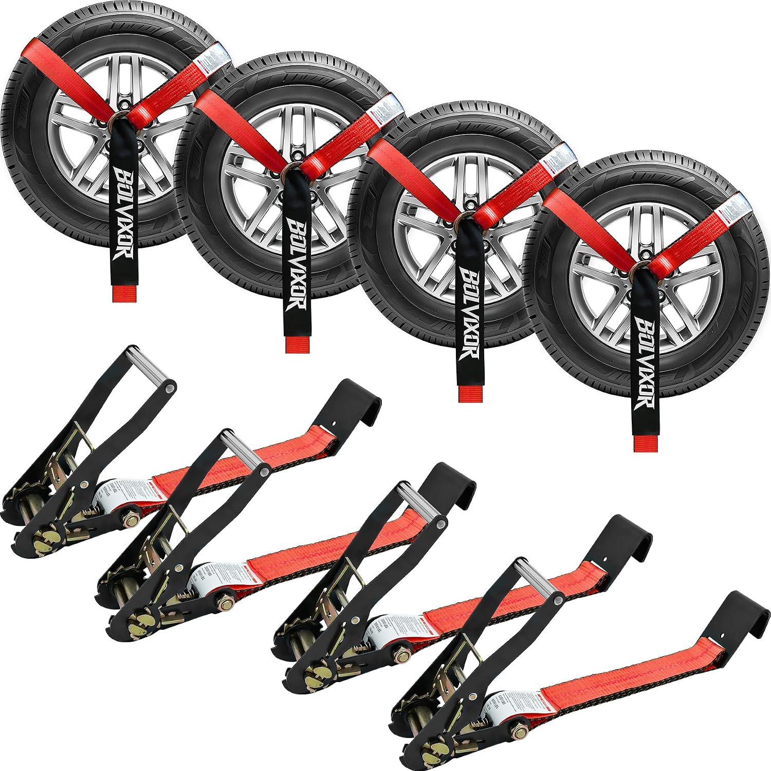 Thumbnail 6 de Bolvixor 4 Pack Car Tie Down Straps for Trailers — 2" x 96", 9900LBS Break Strength, Heavy-Duty Tire Ratchet Straps with Flat Hooks