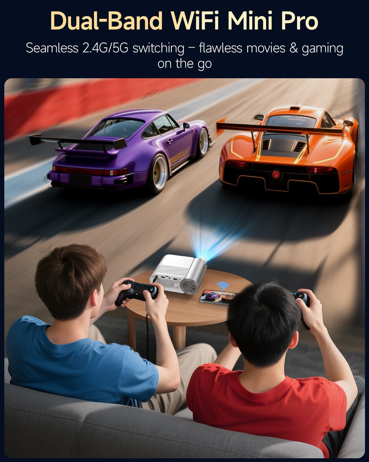 Detalle 2 de Mini Projector With WiFi 6 and Bluetooth 5.4: 400 ANSI Portable 1080P, 200" Display
