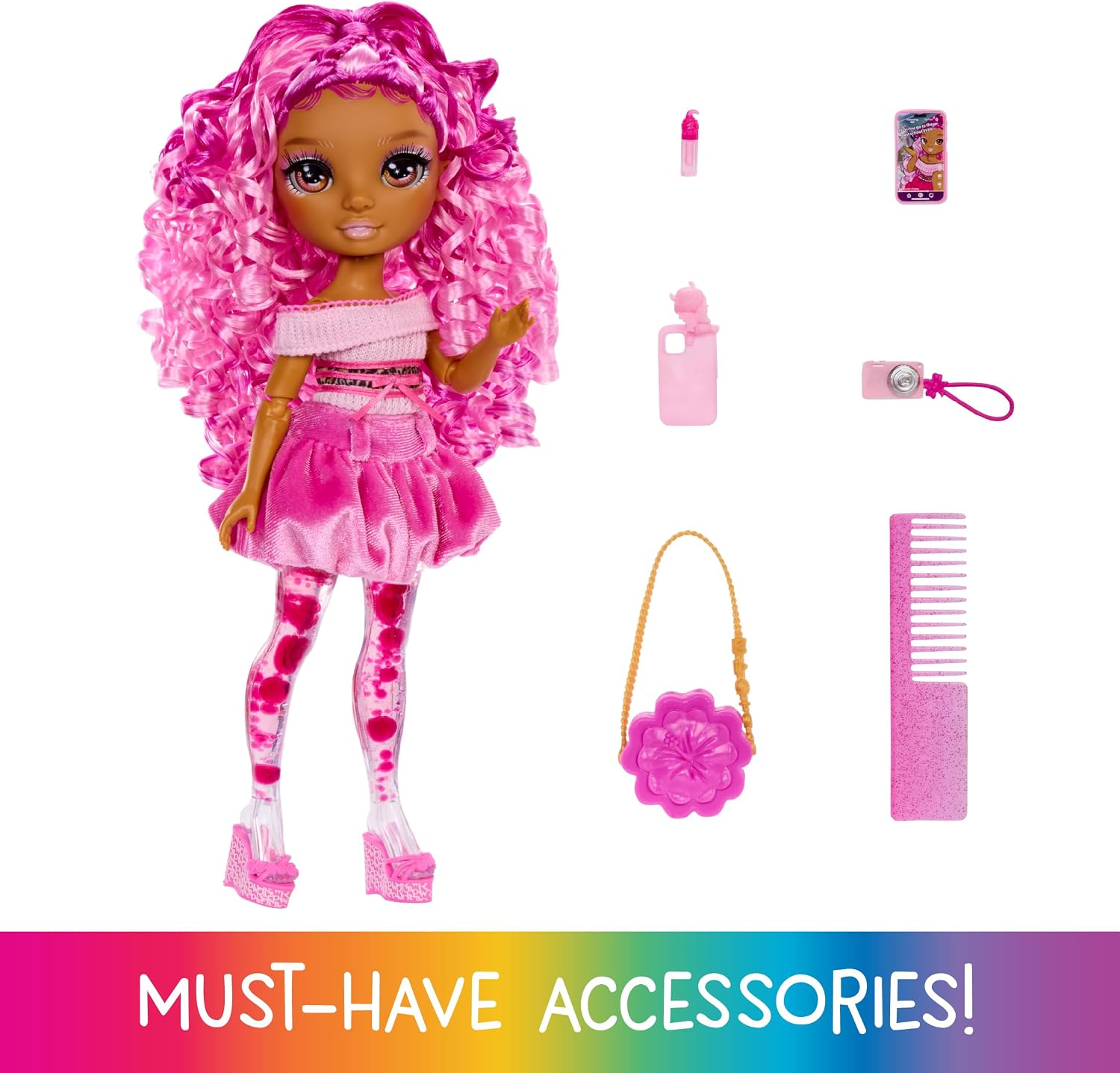 Detalle 2 de Rainbow High Sparkle & Shine Puppe Leilani – 28 cm mit Magischen Zauberblasen und pinkem Haar