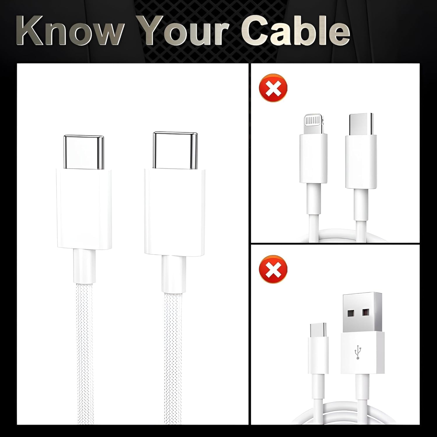 Detalle 2 de Mobile Charger Cable USB-C to USB-C Braided Cable (1m) – White, 60W, 480Mbps