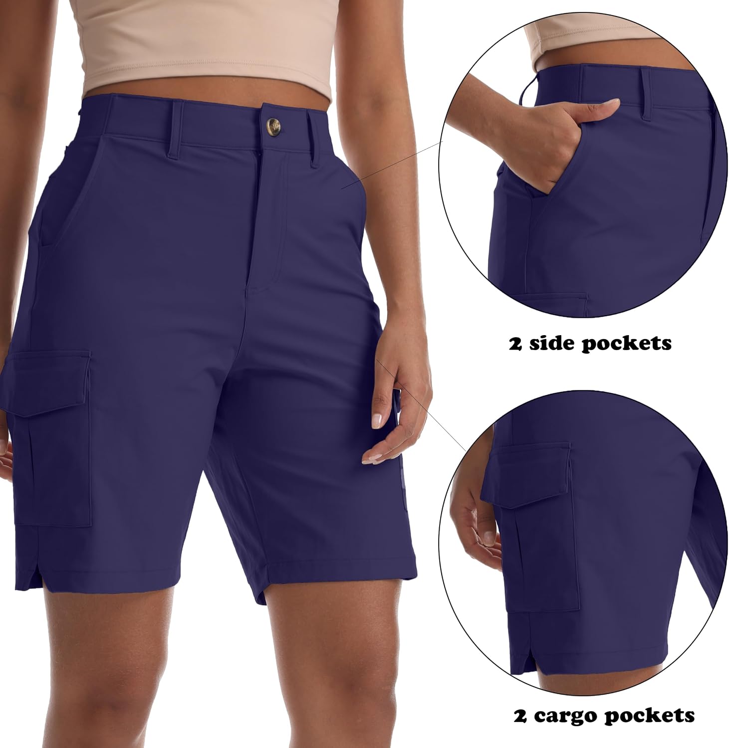 Detalle de Yoglegins Women's 8-Inch Cargo Hiking Shorts with 5 Pockets